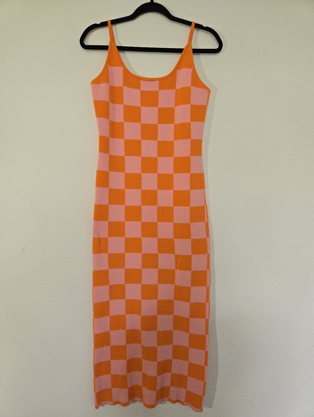 Pink & Orange Checkered Maxi Dress